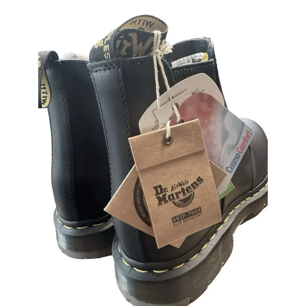 Dr. Martens 2976 SR Chelsea Boots Black Leather Slip Resistant Mens 9 Womens 10